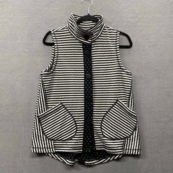 Habitat Lagenlook Artsy Striped Button Down Vest XS Black Grey Cotton Blend - Picture 1 of 16